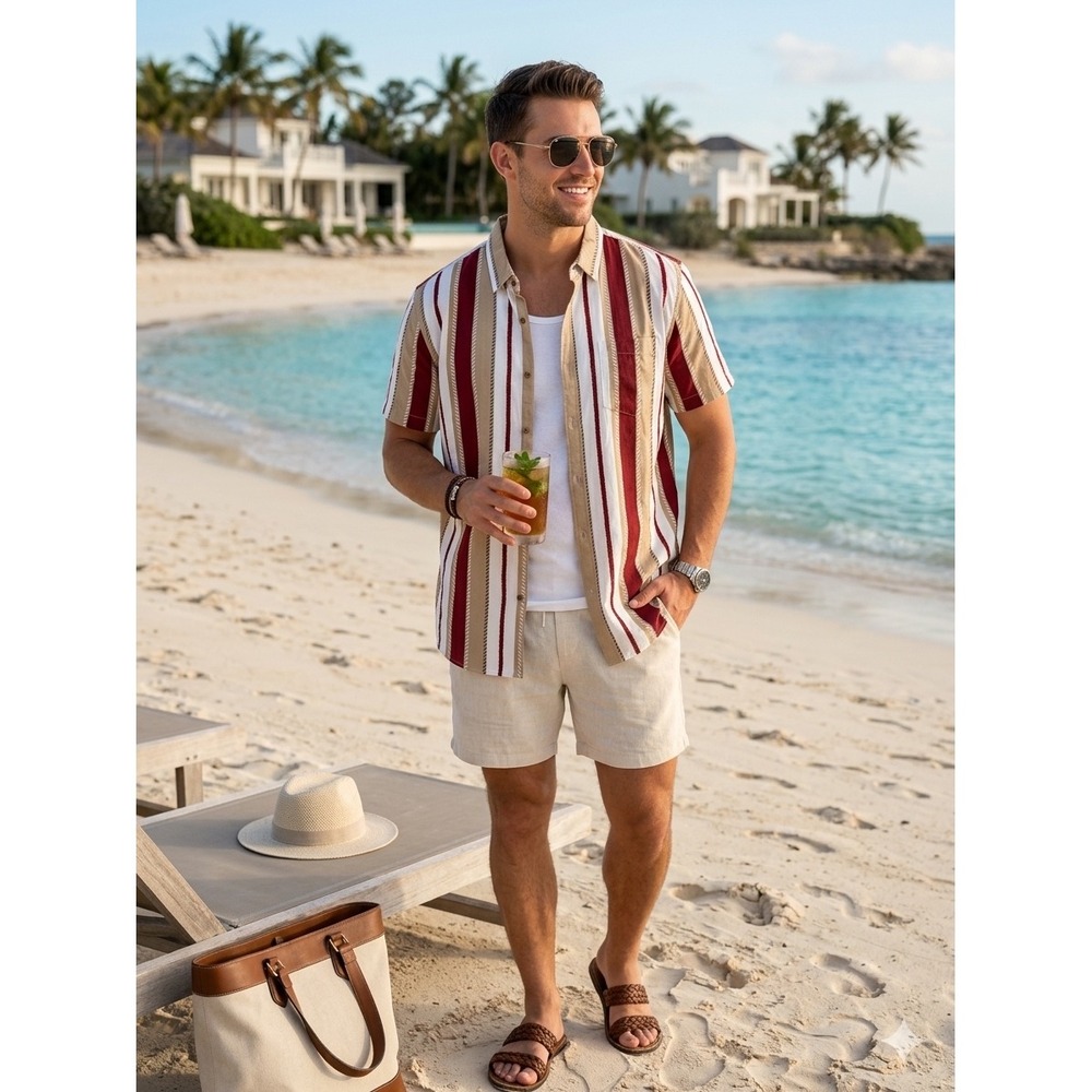 Banana Republic Mens XXL Slim Fit Organic Cotton Striped Short Sleeve Shirt NEW